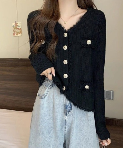 Jasmine Grandiflorum（ジャスミングランディフローラム）の「【Jasmine】ツイード風フリンジニットカーディガン（カーディガン/ボレロ・レディース・ブラック/ホワイト/ブルー/パープル/ピンク・FREE）」の12枚目の写真