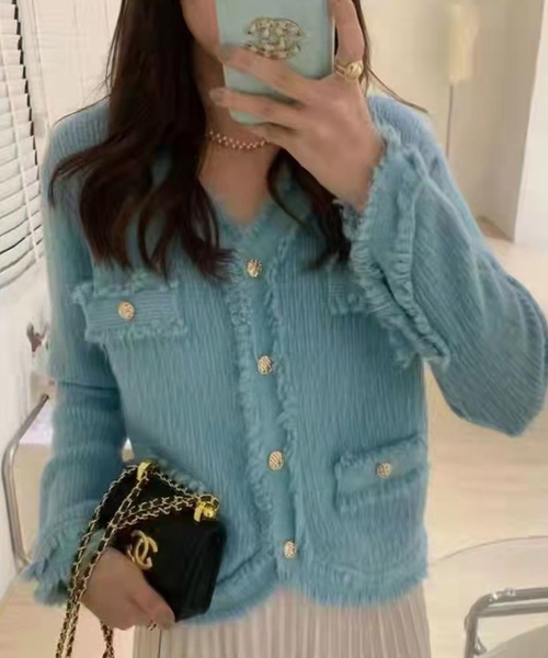 Jasmine Grandiflorum（ジャスミングランディフローラム）の「【Jasmine】ツイード風フリンジニットカーディガン（カーディガン/ボレロ・レディース・ブラック/ホワイト/ブルー/パープル/ピンク・FREE）」の17枚目の写真