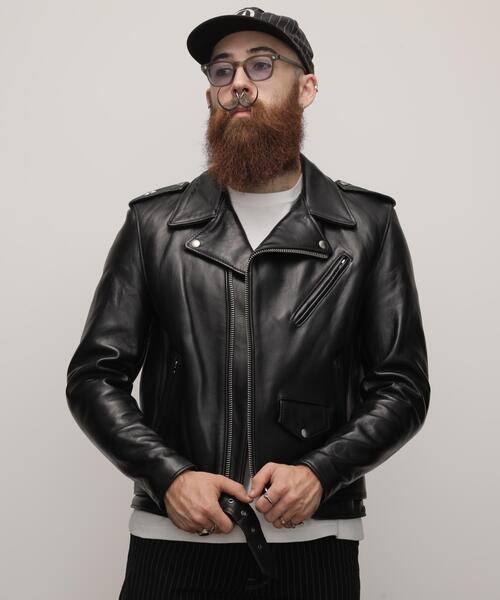 schott（ショット）の「Schott/ショット/217US SHEEP ONESTAR/シープ ワンスター ジャケット（ライダースジャケット・メンズ・ブラック・36/44/40/38/42/34）」の2枚目の写真