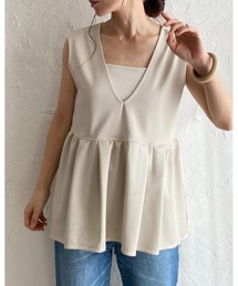 She's Closet（シーズクローゼット）の「深Vネックハイウエストタック切り替えフレアペプラムベストプルオーバー（ベスト）」