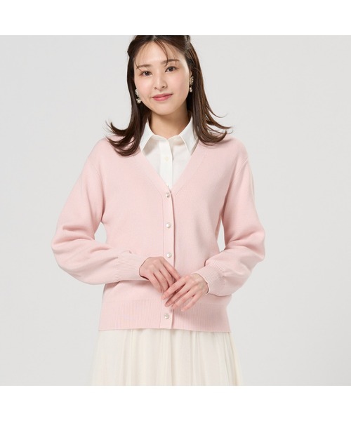 TOKYO SHIRTS（トウキョウシャツ）の「畔編みVネック レディースニットカーディガン（カーディガン/ボレロ・レディース・ベージュ/ネイビー/ピンク/イエロー・LL/M/L）」の4枚目の写真