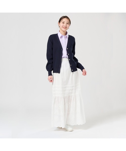 TOKYO SHIRTS（トウキョウシャツ）の「畔編みVネック レディースニットカーディガン（カーディガン/ボレロ・レディース・ベージュ/ネイビー/ピンク/イエロー・LL/M/L）」の19枚目の写真