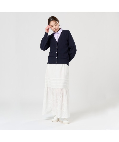 TOKYO SHIRTS（トウキョウシャツ）の「畔編みVネック レディースニットカーディガン（カーディガン/ボレロ・レディース・ベージュ/ネイビー/ピンク/イエロー・LL/M/L）」の20枚目の写真