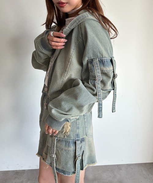 apres jour mignon(アプレジュールミニョン)の「【SETUP可能】デニムパーカー【ZOZOTOWN限定アイテム】(パーカー・レディース・ブルー/ブラック・X-LARGE/フリー)」の1枚目の写真