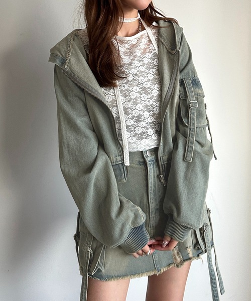 apres jour mignon(アプレジュールミニョン)の「【SETUP可能】デニムパーカー【ZOZOTOWN限定アイテム】(パーカー・レディース・ブルー/ブラック・X-LARGE/フリー)」の16枚目の写真