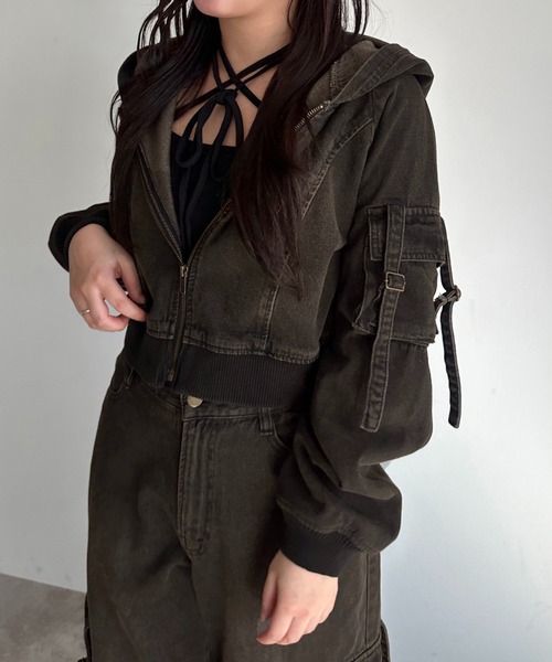 apres jour mignon(アプレジュールミニョン)の「【SETUP可能】デニムパーカー【ZOZOTOWN限定アイテム】(パーカー・レディース・ブルー/ブラック・X-LARGE/フリー)」の5枚目の写真