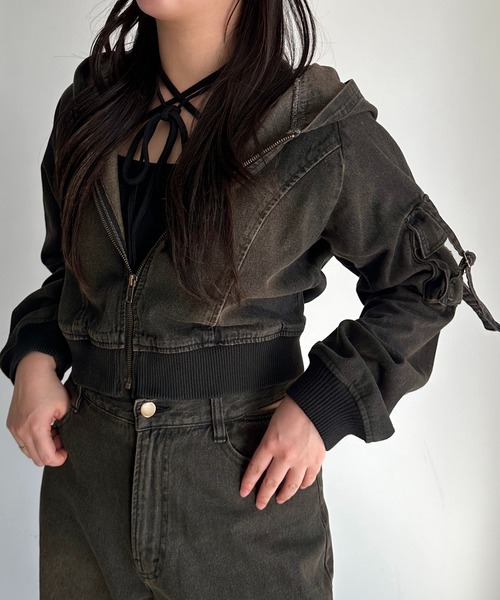 apres jour mignon(アプレジュールミニョン)の「【SETUP可能】デニムパーカー【ZOZOTOWN限定アイテム】(パーカー・レディース・ブルー/ブラック・X-LARGE/フリー)」の6枚目の写真