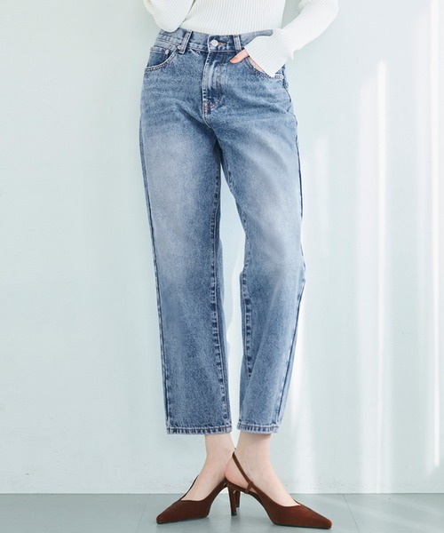 coca（coca）（コカ）の「ウォッシュドデニムテーパードパンツ（デニムパンツ・レディース・ブルー/ライトブルー・S/M/L）」の2枚目の写真
