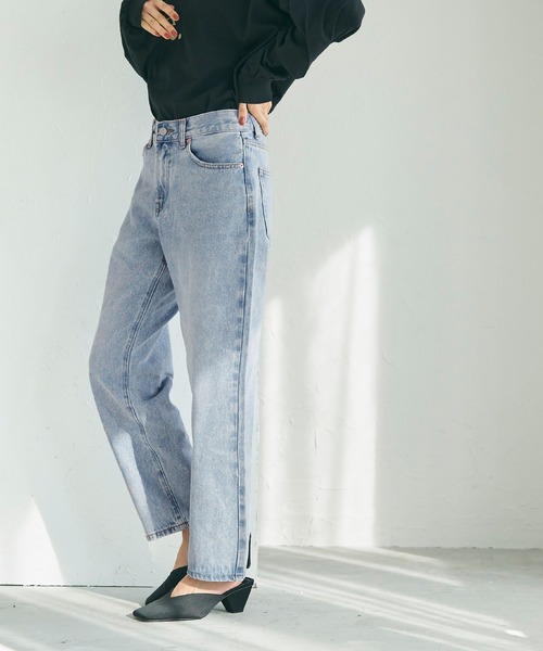 coca（coca）（コカ）の「ウォッシュドデニムテーパードパンツ（デニムパンツ・レディース・ブルー/ライトブルー・S/M/L）」の5枚目の写真