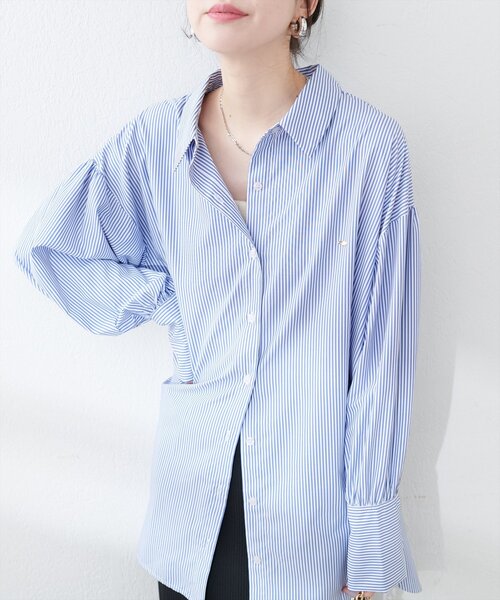 natural couture（ナチュラルクチュール）の「ストライプBIGシャツ（Tシャツ/カットソー・レディース・ブルー系その他/ピンク系その他/イエロー系その他・FREE）」の16枚目の写真