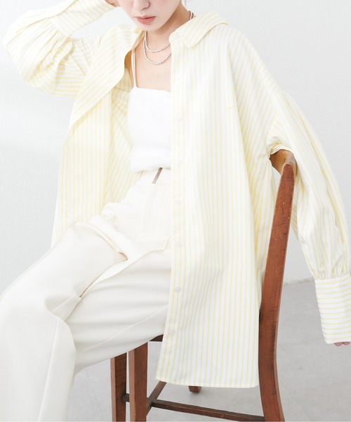 natural couture（ナチュラルクチュール）の「ストライプBIGシャツ（Tシャツ/カットソー・レディース・ブルー系その他/ピンク系その他/イエロー系その他・FREE）」の2枚目の写真