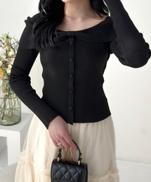 クルミボタンリボンデザインニット[リボン 大人フェミニン スタイルアップ]≪再入荷≫