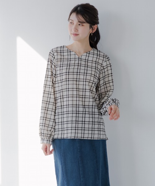 slattgir(スラットジール)の「高身長 フロッキーチェック袖2WAYブラウス(トールサイズ)fifiean(シャツ/ブラウス・レディース・ブラック系/クリーム・M/L/LL/3L/4L/5L)」の13枚目の写真