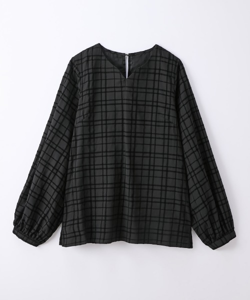 slattgir(スラットジール)の「高身長 フロッキーチェック袖2WAYブラウス(トールサイズ)fifiean(シャツ/ブラウス・レディース・ブラック系/クリーム・M/L/LL/3L/4L/5L)」の3枚目の写真