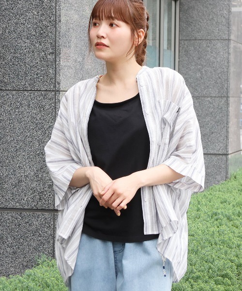 チチカカ(チチカカ)の「バンドカラードルマンシャツ(シャツ/ブラウス・レディース・その他1/ホワイト/チャコールグレー・FREE)」の3枚目の写真