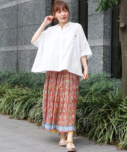 チチカカ(チチカカ)の「バンドカラードルマンシャツ(シャツ/ブラウス・レディース・その他1/ホワイト/チャコールグレー・FREE)」の4枚目の写真