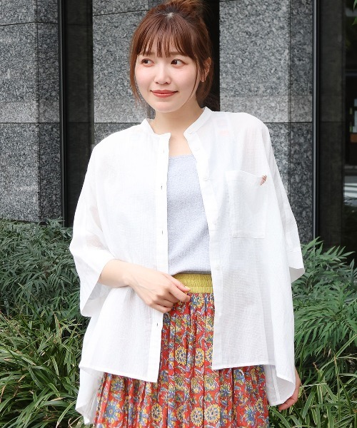 チチカカ(チチカカ)の「バンドカラードルマンシャツ(シャツ/ブラウス・レディース・その他1/ホワイト/チャコールグレー・FREE)」の7枚目の写真