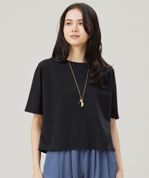 自由区（ジユウク）の「ハイカウントクロップド丈 Tシャツ（Tシャツ/カットソー・レディース・アイボリー系/ライトグリーン系/ブラック系・38）」の2枚目の写真