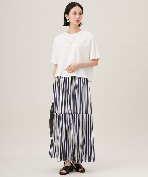 自由区（ジユウク）の「ハイカウントクロップド丈 Tシャツ（Tシャツ/カットソー・レディース・アイボリー系/ライトグリーン系/ブラック系・38）」の4枚目の写真