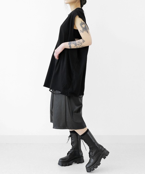 minsobi（ミンソビ）の「ダメージBIGノースリーブトップス  ユニセックス  ボクシーシルエット ノースリーブ（Tシャツ/カットソー・メンズ・アイボリー/ブラック・FREE）」の9枚目の写真