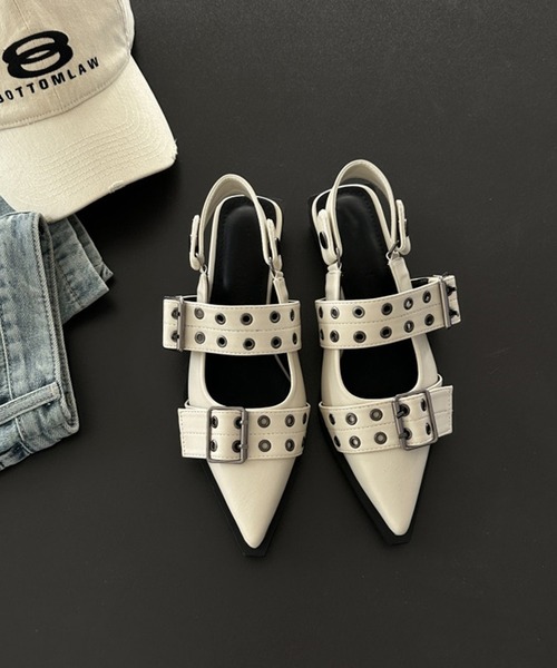 HALEY PESCA（ヘーリーペスカ）の「HALEY PESCA/ポインテッドトゥ　ベルテッドミュールサンダル（サンダル・レディース・アイボリー/ブラック・36/38/40）」の5枚目の写真