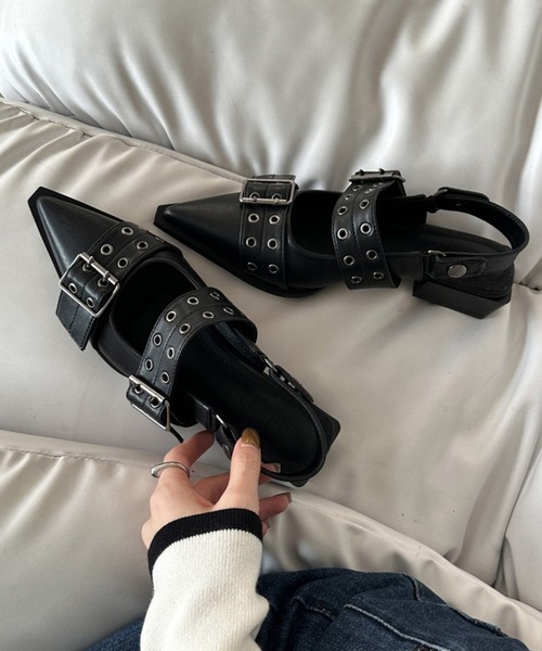 HALEY PESCA（ヘーリーペスカ）の「HALEY PESCA/ポインテッドトゥ　ベルテッドミュールサンダル（サンダル・レディース・アイボリー/ブラック・36/38/40）」の20枚目の写真