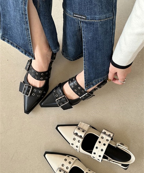 HALEY PESCA（ヘーリーペスカ）の「HALEY PESCA/ポインテッドトゥ　ベルテッドミュールサンダル（サンダル・レディース・アイボリー/ブラック・36/38/40）」の14枚目の写真