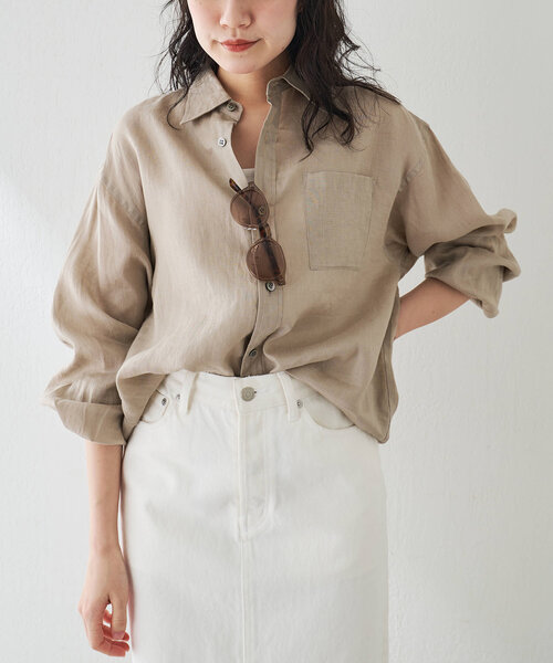 Whim Gazette（ウィムガゼット）の「リネンキャンバスシャツ（シャツ/ブラウス・レディース・ベビーピンク/オフホワイト/ベージュ・FREE）」の14枚目の写真