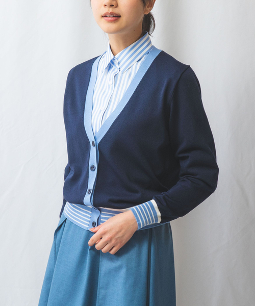 NARACAMICIE（ナラカミーチェ）の「【NARACAMICIE】配色ニットカーディガン（ニット/セーター・レディース・ネイビー/グリーン・M）」の4枚目の写真