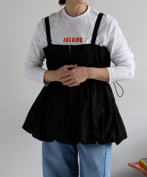 cepo（セポ）の「〈前後2way〉バルーンビスチェジャンスカ（ジャンパースカート・レディース・ブラック/オリーブ/オフホワイト・M）」の4枚目の写真