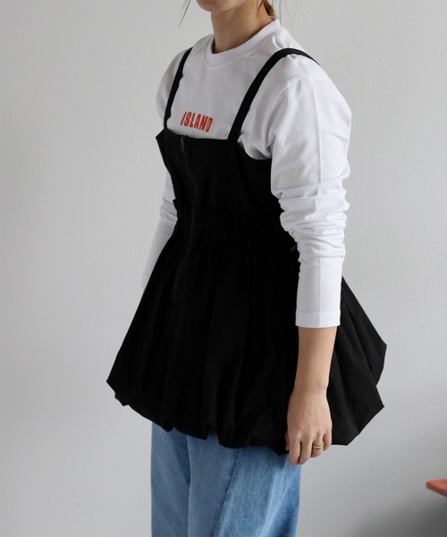 cepo（セポ）の「〈前後2way〉バルーンビスチェジャンスカ（ジャンパースカート・レディース・ブラック/オリーブ/オフホワイト・M）」の6枚目の写真