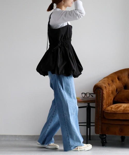 cepo（セポ）の「〈前後2way〉バルーンビスチェジャンスカ（ジャンパースカート・レディース・ブラック/オリーブ/オフホワイト・M）」の14枚目の写真