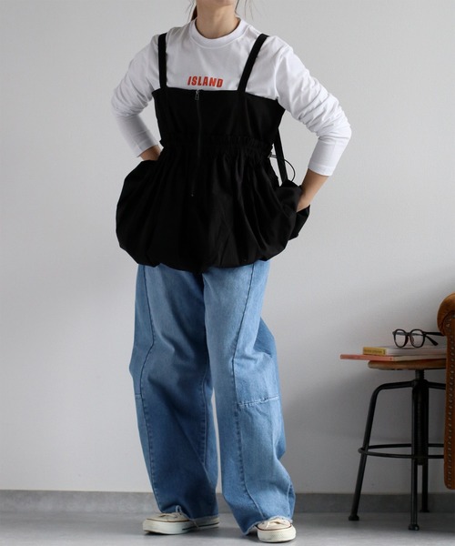 cepo（セポ）の「〈前後2way〉バルーンビスチェジャンスカ（ジャンパースカート・レディース・ブラック/オリーブ/オフホワイト・M）」の15枚目の写真