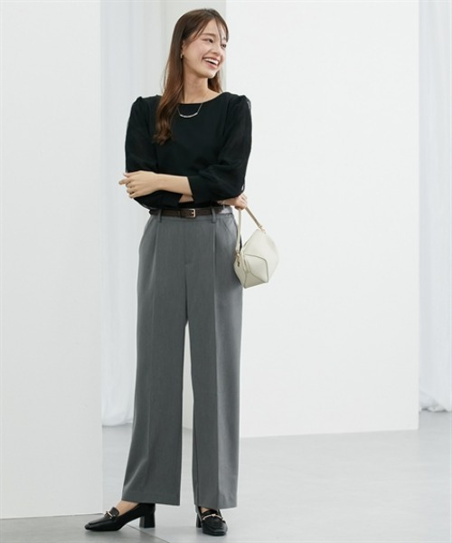 7days Life Styling(セブンデイズライフスタイリング)の「センタープレスワイドストレートパンツ(スラックス・レディース・ブラック/杢グレー/グレー系・S/M/L/LL/3L)」の14枚目の写真