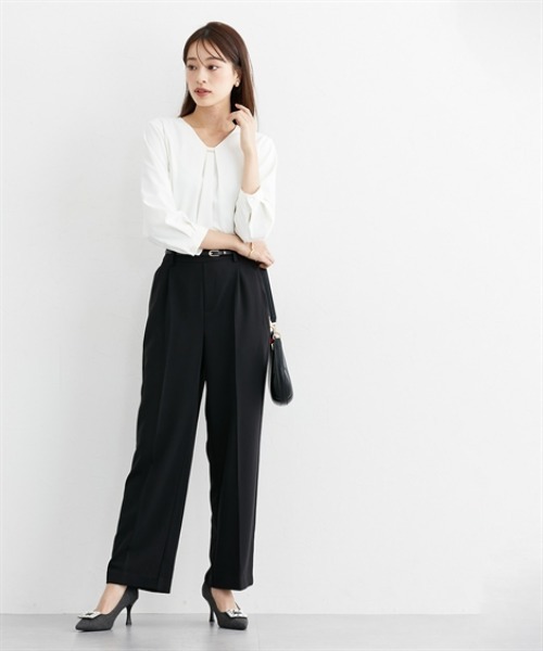 7days Life Styling(セブンデイズライフスタイリング)の「センタープレスワイドストレートパンツ(スラックス・レディース・ブラック/杢グレー/グレー系・S/M/L/LL/3L)」の16枚目の写真
