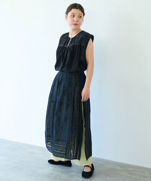 yuni indiaパッチワークレースレイヤードスカート セール】indiaパッチワークレースレイヤードスカート（スカート