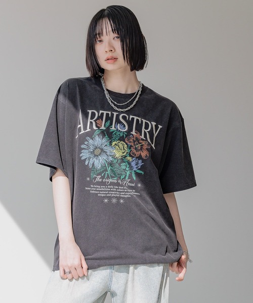 新品同様　アナナ　3DフラワーTシャツ ブラック A/C DESIGN BY ALPHA CUBIC tシャツ 2025春夏「接触冷感・UV