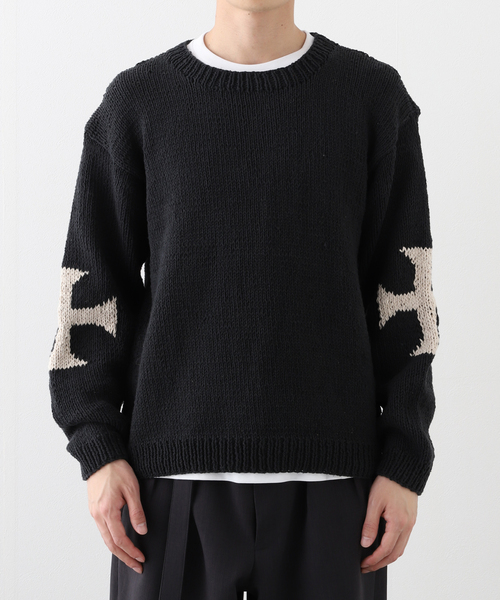JOINT WORKS(ジョイントワークス)の「MacMahon Knitting Mills/マクマホンニッティングミルズ Crew Neck Knit-Cross(ニット/セーター・メンズ・ブラック/ホワイト・FREE)」の5枚目の写真