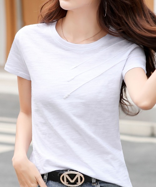 tシャツ フェイクツーピースボタンカットソー レディース 楽天市場】ボタン（Tシャツ・カットソー｜トップス