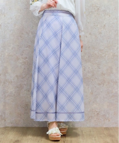 axes femme（アクシーズファム）の「シアーチェックフレアスカート（スカート・レディース・グリーン/キナリ/ラベンダー・FREE）」の3枚目の写真