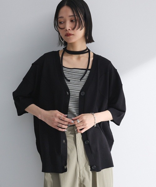 Green　Parks（グリーンパークス）の「刺繍コードVネックフレンチカーディガン（カーディガン/ボレロ・レディース・イエロー/ライトベージュ/ブラック/グレー・FREE）」の2枚目の写真