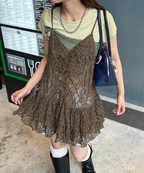 CIAOPANIC（チャオパニック）の「ベロアリボンレースキャミチュニック（チュニック・レディース・アイボリー/ブラウン/ブラック・ONE SIZE）」の3枚目の写真