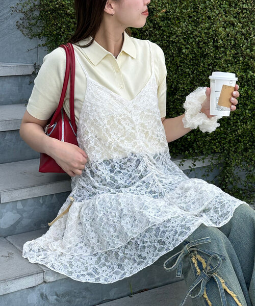 CIAOPANIC（チャオパニック）の「ベロアリボンレースキャミチュニック（チュニック・レディース・アイボリー/ブラウン/ブラック・ONE SIZE）」の5枚目の写真