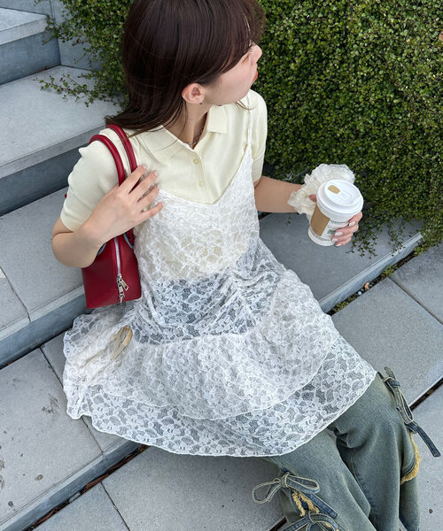 CIAOPANIC（チャオパニック）の「ベロアリボンレースキャミチュニック（チュニック・レディース・アイボリー/ブラウン/ブラック・ONE SIZE）」の6枚目の写真