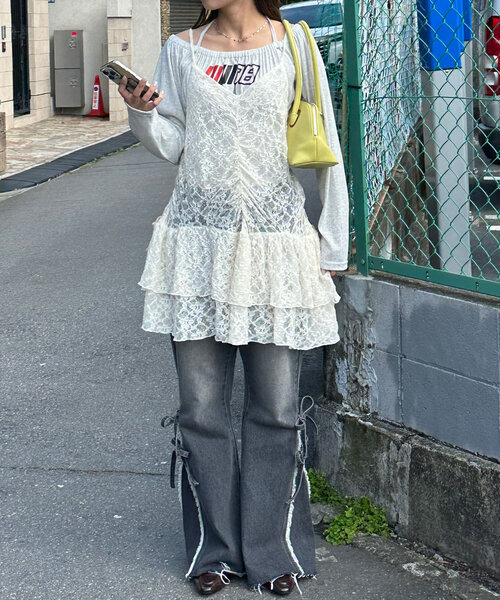 CIAOPANIC（チャオパニック）の「ベロアリボンレースキャミチュニック（チュニック・レディース・アイボリー/ブラウン/ブラック・ONE SIZE）」の13枚目の写真