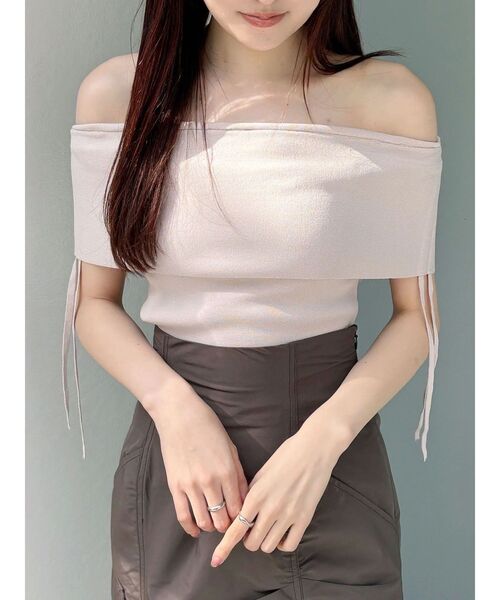 MERCURYDUO（マーキュリーデュオ）の「オフショルドロストニット（ニット/セーター・レディース・オフホワイト/ブラック/ベビーピンク・FREE）」の3枚目の写真