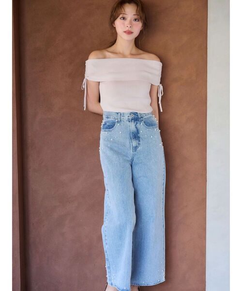 MERCURYDUO（マーキュリーデュオ）の「オフショルドロストニット（ニット/セーター・レディース・オフホワイト/ブラック/ベビーピンク・FREE）」の9枚目の写真