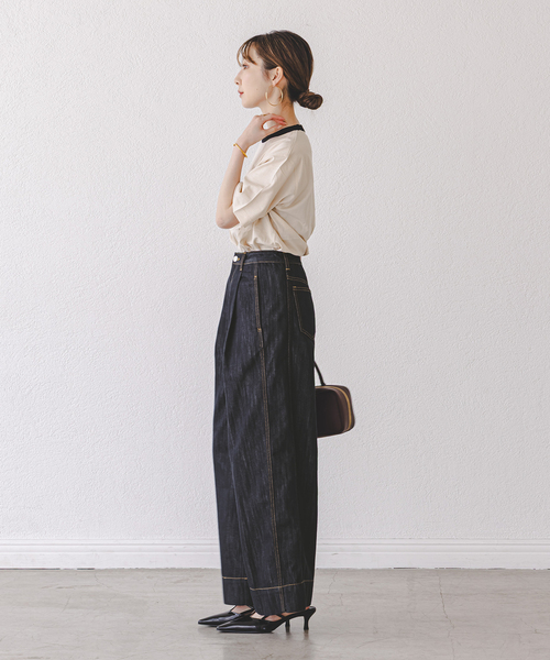 セール】ORR/オル Pleated Wide-leg Denim Jeans（デニムパンツ