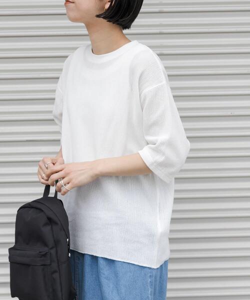 FORK&SPOON（フォークアンドスプーン）の「FORK&SPOON　メッシュ5分袖プルオーバー（Tシャツ/カットソー・レディース・ブラック/オフホワイト/ブラウン・1）」の9枚目の写真