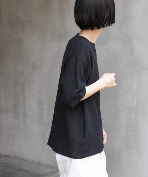プリントデザイン ロゴデザイン トップス Tシャツ シャツ プルオーバー 袖あり 半袖 5分袖 五分袖 Uネック ラウンドネック スリム ストレート Iライン スマート TOKYO FANTASTIC ゆるだぼTシャツ2024「5分袖オーバーサイズ